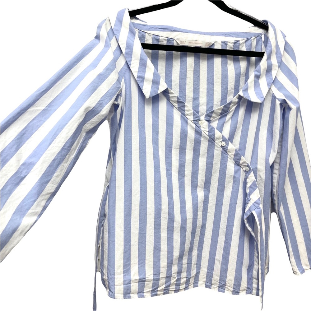 Zara Women's blue & White Striped Wraps Shirt in Size Medium - Picture 4 of 15
